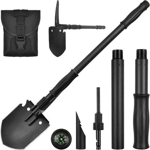 Pala de supervivencia, (28.3 pulgadas), pala plegable para campamento, multiherramienta militar, herramienta táctica de trinchera, con pico,