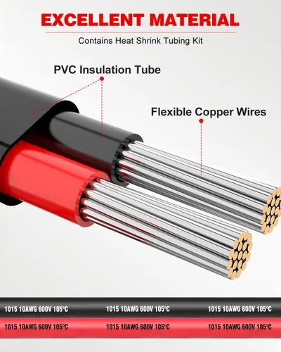 Miniatura 2 de NAOEVO Cable eléctrico de calibre 10, 2 conductores, cable de PVC trenzado de 10 AWG, bajo voltaje de 12 V/cobre estañado/cable flexible