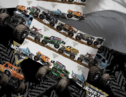 Miniatura 6 de Jay franco Juego de ropa de cama Queen de 5 piezas de Monster Jam Tracks incluye edredón y sábanas con Grave Digger y Megalodon de microfibra suave