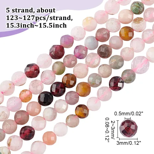Miniatura 2 de arricraft 5 hebras de cuentas de piedra natural, cuentas sueltas de piedras preciosas facetadas de 0.18 a 0.118 pulgadas, cuentas redondas de piedra