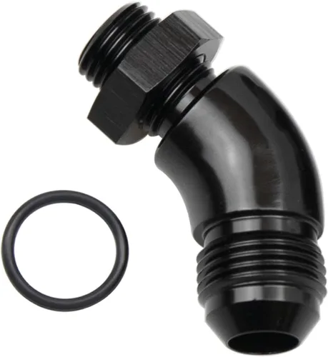 Miniatura 15 de 45 grados 4AN macho Flare a 4AN ORB puerto adaptador de flujo completo aluminio negro