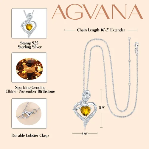 Miniatura 5 de Collares con dije de piedra de nacimiento, de plata de ley auténtica natural o creada con piedras preciosas, con dije de rosas y corazón