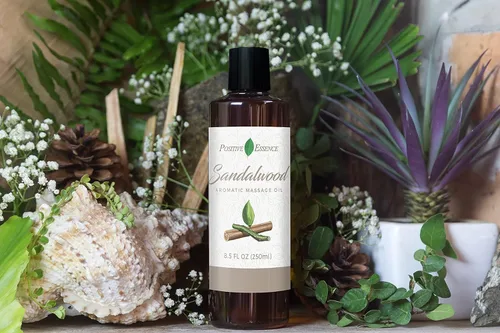Miniatura 4 de Aceite de masaje de sándalo, hecho con jojoba, vitamina E y aceite esencial de sándalo puro, relajación natural para cuerpo y mente, aromático