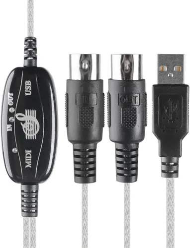 Miniatura 3 de TENINYU Convertidor de cable USB a MIDI 2 en 1 PC a sintetizador Interfaz de teclado de estudio de música, cable adaptador de enchufe de cable, 16