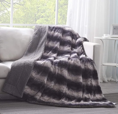 Miniatura 22 de Tache - Manta de piel sintética gris para sofá, manta mullida con textura burbujeante a rayas en relieve, cálida, súper suave y esponjosa, manta