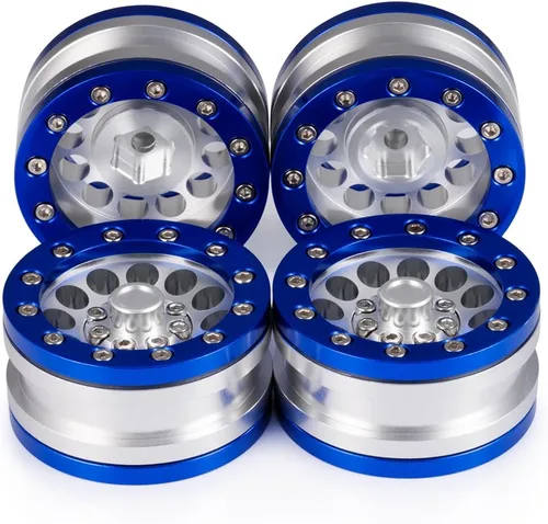 Miniatura 5 de MOHERO Juego de llantas de aleación Beadlock Crawler de 1.9 pulgadas para RC 1/10 Modelo Crawler SCX10, paquete de 4 (azul)