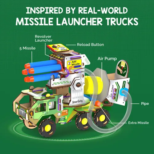 Miniatura 3 de Smartivity Camión de misiles, juguete STEM para niños, construye tu propio camión militario con lanzador giratorio impulsado por aire, regalo