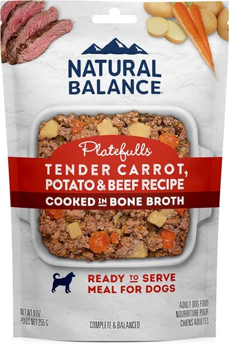 Natural Balance Platefulls Homestyle - Alimento húmedo para perros adultos, sin granos, receta de zanahoria, papa y carne de res, cocida en caldo de