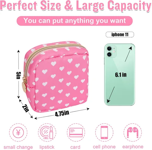 Miniatura 2 de Mini bolsa de maquillaje de nailon para bolso, pequeña y bonita bolsa con cremallera para cosméticos, bolsa impermeable para monedas de viaje