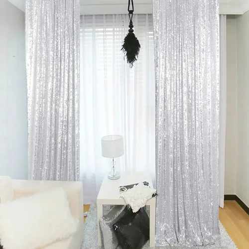Miniatura 19 de ShinyBeauty Cortinas de Lentejuelas 2 Paneles 2ftx8ft Wine Telón de Fondo con Brillantina para Videos de YouTube Cortinas de Lentejuelas Borgoña