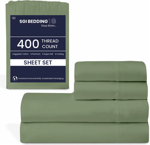Miniatura 22 de SGI - Juego de sábanas tamaño individual de 400 hilos de 100 % algodón egipcio, ultra suave, transpirable, bolsillo profundo, 15 ajustadas