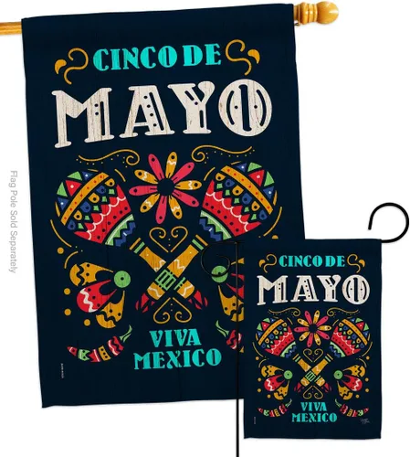 Breeze Decor Cinco de Mayo Viva México - Juego de banderas de jardín para fiesta de verano, cactus, piñata, sombrero, fiesta mexicana, pequeña
