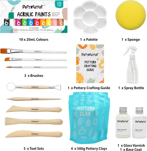 Miniatura 2 de MCOOH Kit de arcilla seca al aire para principiantes, juego de cerámica todo en uno con herramientas de escultura, pinturas, barniz, kit de Paquete