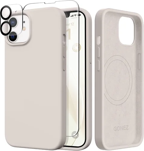 Miniatura 220 de GONEZ Funda de silicona para iPhone 14 Pro Max, compatible con MagSafe, con protector de pantalla + protector de lente de cámara, silicona líquida a
