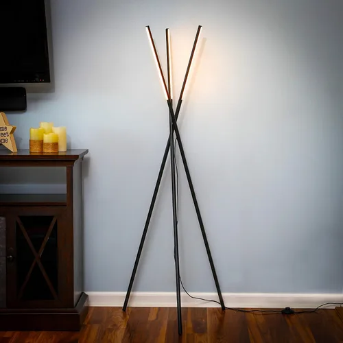 Miniatura 9 de Brightech Stix - Lámpara de pie LED con trípode para sala de estar, lámpara de pie moderna regulable, con 3 luces para dormitorio, iluminación Negro