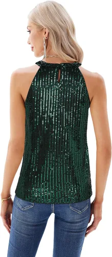 Miniatura 3 de GRACE KARIN Camisetas halter de lentejuelas para mujer, sin mangas, brillantes, fruncidas, fluidas, brillantes, para club, camisa de fiesta