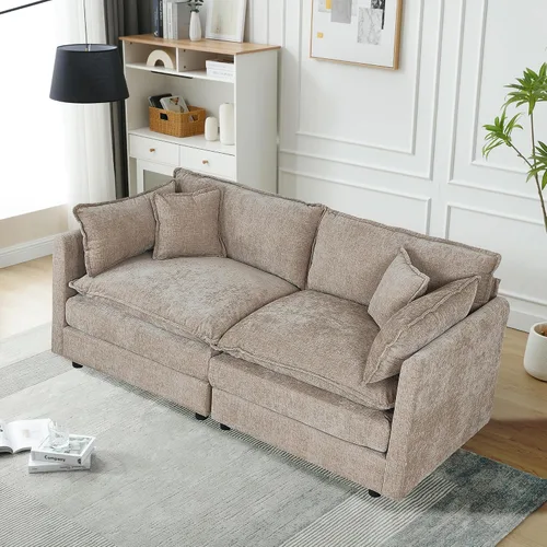 Miniatura 60 de Setawix Sofá Profundo de 3 Plazas con Otomana, Sofás de Nube en Forma de L de 112.2" para Sala de Estar, Sofá de Nube de Chenilla con Asiento Café