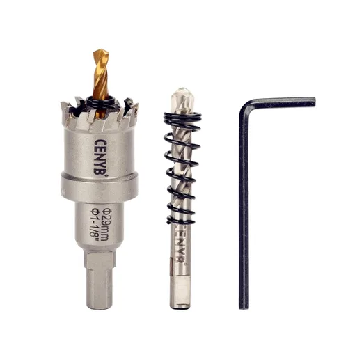 Miniatura 38 de 10 piezas (16-54 mm) Kit de sierra perforadora de carburo TCT para metales duros. Incluye 2 brocas de titanio, 1 broca piloto escalonada y 2 llaves