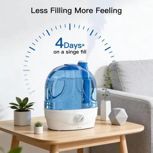 Miniatura 3 de AZEUS Humidificador ultrasónico de niebla fría de gran capacidad de 2.8 litros, potente control de humedad para espacios cómodos, dura hasta 30