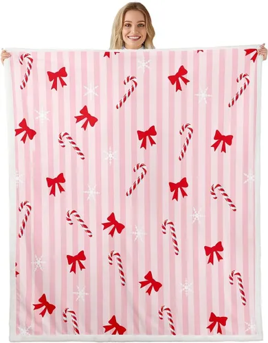 Miniatura 45 de Manta de franela con lazo rosa, manta de vellón con lazo en acuarela para decoración del hogar, sofá, sofá, manta de forro polar kawaii de dibujos