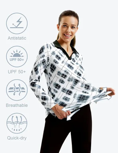 Miniatura 4 de JACK SMITH Polo de golf de manga larga para mujer, cuello en V, atlético, para tenis, absorbe la humedad