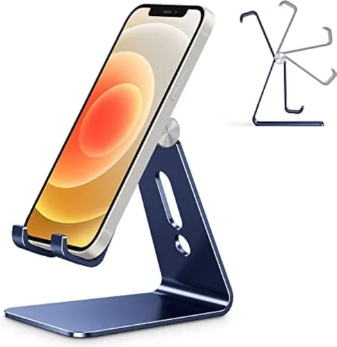 Soporte ajustable para teléfono celular, soporte de escritorio para teléfono celular o tablet OMOTON Azul marino