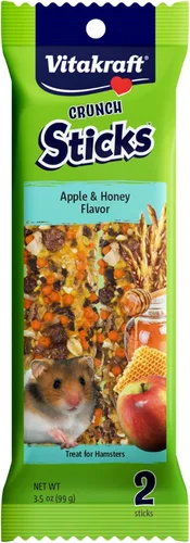 Vitakraft Crunch Sticks Hamster Treats sabor manzana y miel, paquete de 2 palitos masticables crujientes saludables para hámsters y jerbos - Juguete