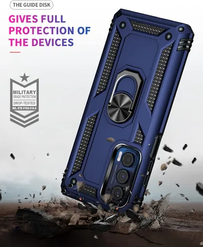 Miniatura 6 de Funda para Moto Edge 2021, con protector de pantalla, [grado militar] probada en caídas de 16 pies, funda protectora magnética con función atril Azul