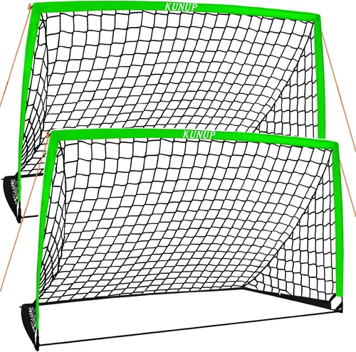 Miniatura 23 de Juego de 2 porterías de fútbol para niños, 5 x 3, 6 x 4, 9 x 5, red de práctica de fútbol plegable con bolsa de transporte portátil para niños