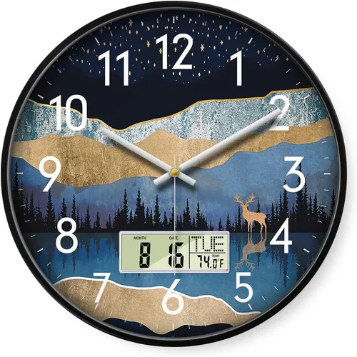 Miniatura 11 de Reloj de pared analógico silencioso con fecha y temperatura, reloj de pared digital de 12 pulgadas sin tictac, funciona con pilas, reloj de pared