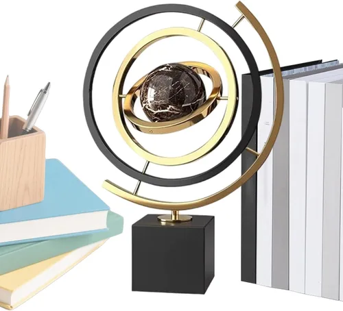 Miniatura 9 de Globo giratorio para escritorio – Hierro 13.6 x 9.1 in Escultura de globo de metal de arte abstracto moderno Adorno decorativo de mapa del mundo