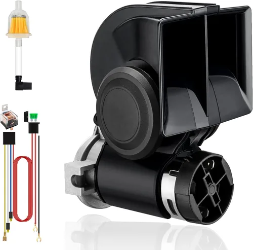 Miniatura 17 de Cuerno de tren para camión, bocinas de coche de 12 V 150 dB súper fuertes con arnés de cableado, cuerno de aire de caracol con compresor eléctrico