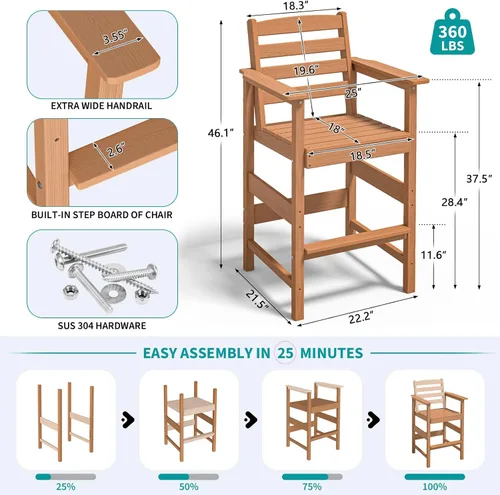 Miniatura 3 de nevilywood Adirondack - Juego de 5 sillas altas de bar, juego de 4 sillas de bar Adirondack con mesa, muebles de patio de polietileno de alta Teca