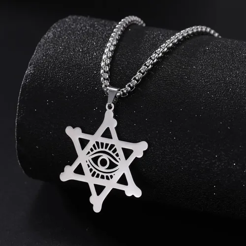 Miniatura 11 de EUEAVAN Collar con dije de estrella de David contra el mal de ojo de seis puntas con dije de estrella de David, hexagrama demoníaco religioso