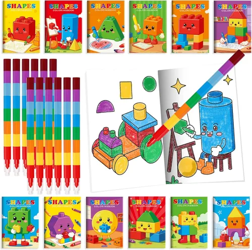 Miniatura 28 de BenLouis 24 mini libros para colorear del espacio exterior para niños con 24 crayones apilables, regalos de fiesta de astronautas, libros