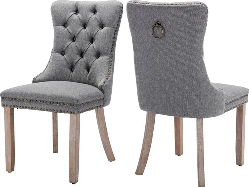 Miniatura 48 de Juego de 4 sillas de comedor de terciopelo, sillas de comedor tapizadas con ribete de cabeza de clavo, patas de madera, anillo de tracción, sillas