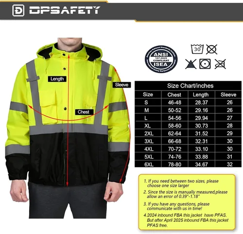 Miniatura 6 de Chaqueta de seguridad para hombre, chaqueta reflectante con capucha de alta visibilidad, chaqueta bomber de alta visibilidad con bolsillos y Lima