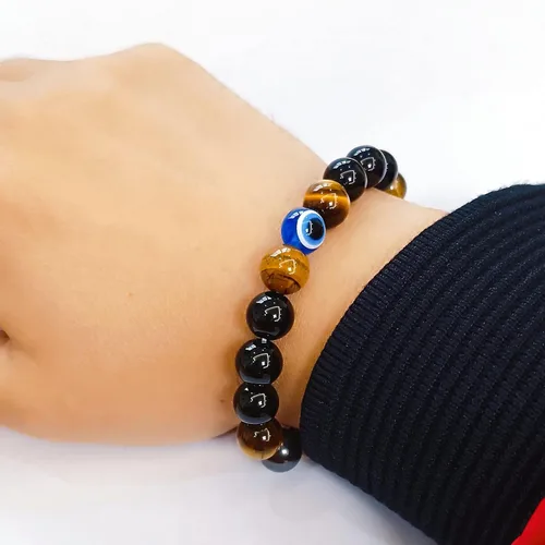 Miniatura 57 de Pulseras de triple protección con piedra de ojo de tigre de obsidiana negra con hematita para hombres y mujeres, pulsera de piedra curativa