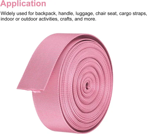 Miniatura 4 de MECCANIXITY Correa de nylon plana 1,5 pulgadas 10 yardas rosa para mochila, portaequipajes