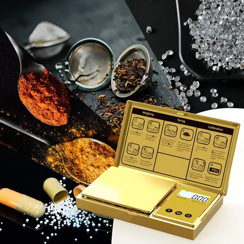 Miniatura 5 de Báscula digital Gram 7.05 oz x 0.00 oz, báscula de bolsillo chapada en titanio dorado con pantalla LCD retroiluminada, 6 unidades, tara, apagado