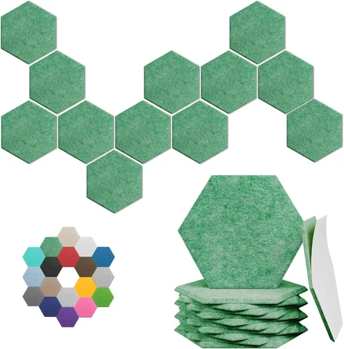 Miniatura 34 de Paneles Acústicos Hexagonales - Paquete de 12 Paneles de Absorción de Sonido de Alta Densidad 12"X10"X0.4" para Reducción Mejorada de Ruido, Diseño