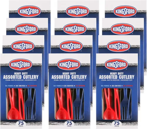 Miniatura 6 de Kingsford Juego de cubiertos de plástico surtido, cuchillos y cucharas desechables de tamaño completo, utensilios resistentes reutilizables aptos