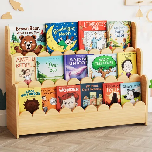 Miniatura 9 de SpaceAid Estantería festoneada de 3 niveles, estantería Montessori para niños pequeños, estante organizador de libros de madera, muebles de Negro