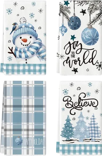 Miniatura 8 de Artoid Mode Toallas de Cocina y Paños de Cocina Navideños Negros y Rojos con Árbol de Navidad y Muñeco de Nieve, 18x26 Pulgadas, Toallas de Mano