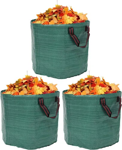 3 bolsas de basura reutilizables de 27 galones para jardín, plegables para exteriores, bolsas de basura independientes con asas, bolsas de basura
