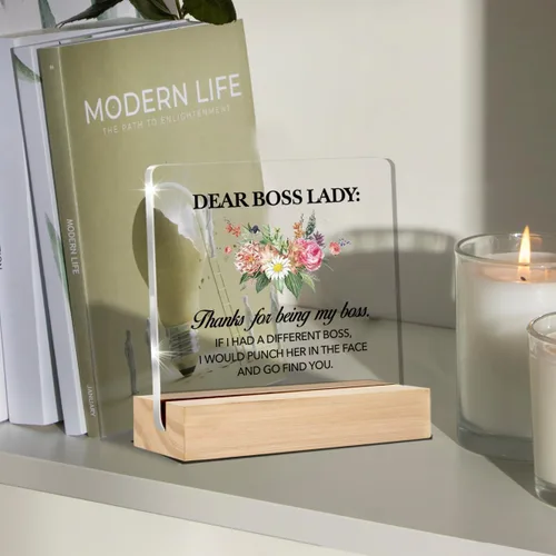 Miniatura 4 de Regalos para jefa para mujer Estimada señora jefe Letrero decorativo transparente para escritorio Regalo para señora jefe Letrero floral acrílico