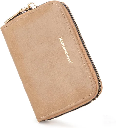 Miniatura 9 de Montana West Tarjetero de crédito para mujer, pequeña cartera RFID con cremallera, tarjetero unisex, Beige, Minimalista