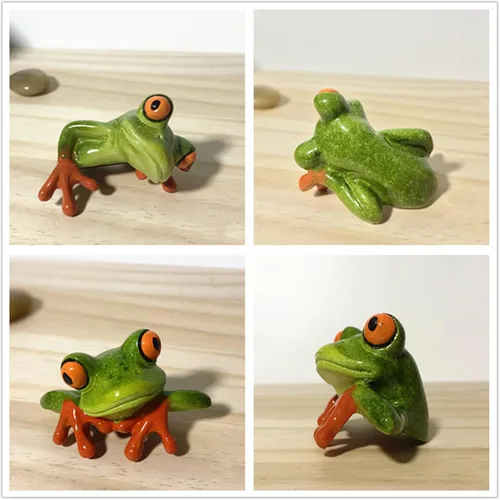 Miniatura 7 de 2 piezas de decoración de ranas de resina, adorable y divertida figura de rana 3D, regalo creativo de figura de animal, escritorio de oficina