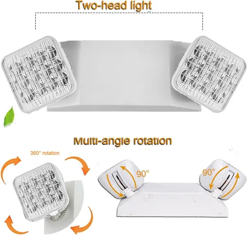 Miniatura 3 de Luces de emergencia LED con respaldo de batería, luz de emergencia comercial ajustable con 2 lámparas LED, luz de emergencia blanca para negocios