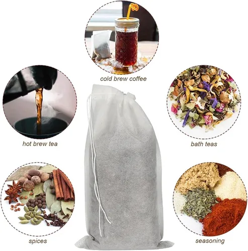Miniatura 6 de 50 bolsas de infusión fría que no ensucian, bolsas de filtro de café desechables de 6 x 10 pulgadas, bolsas de malla fina con cordón para café
